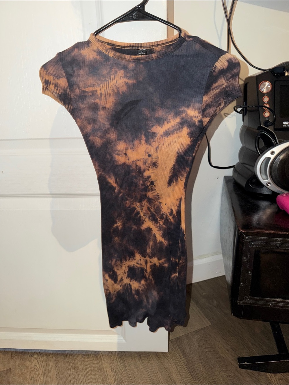 SHEIN Black & Brown Tie-Dye Ribbed Midi Dress